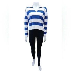Feelhoo LS Knit Top Navy And White Striped Collared Size  XS